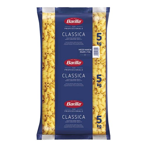 Barilla - Ζυμαρικά 5Kg N°084 Mezze Maniche Rigate, 850 τμχ (παλέτα)