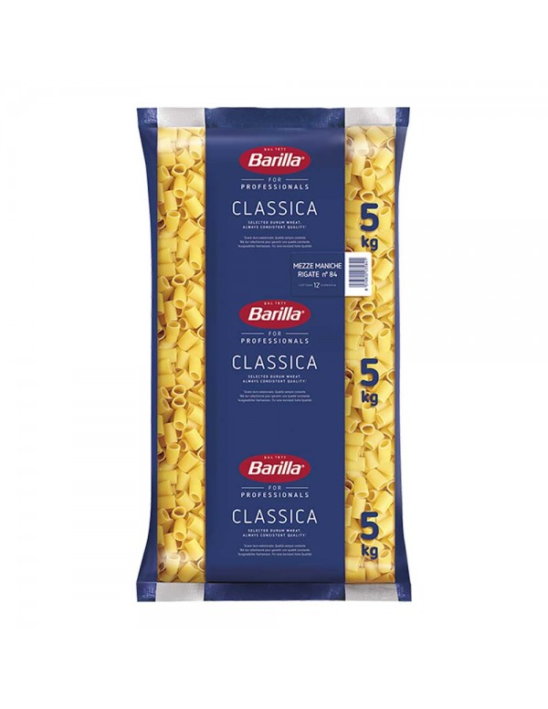 Barilla - Ζυμαρικά 5Kg N°084 Mezze Maniche Rigate, 850 τμχ (παλέτα)