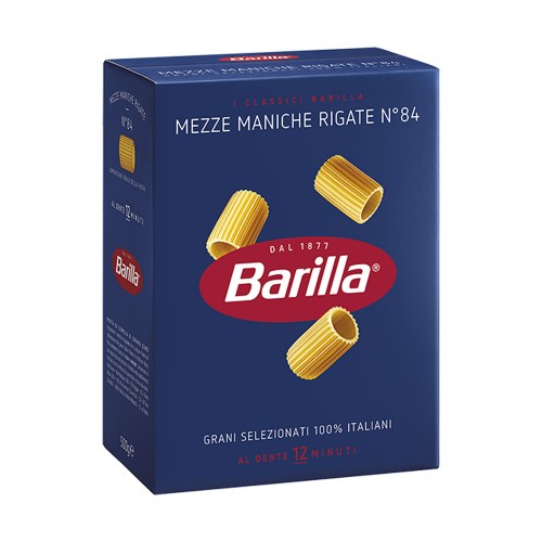 Barilla - Ζυμαρικά N°084 Mezze Maniche Rigate 500gr, 480τμχ (παλέτα)