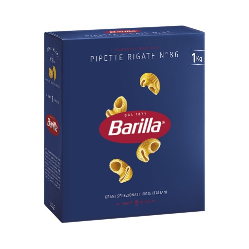 Barilla - Ζυμαρικά N°086 Pipette Rigate 1000gr, 480τμχ (παλέτα)