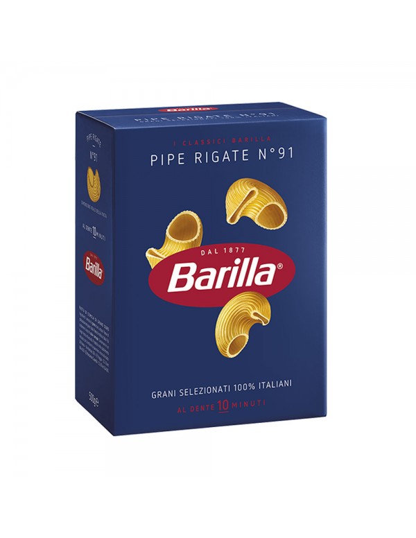 Barilla - Ζυμαρικά N°091 Pipe Rigate 500gr, 480τμχ (παλέτα)