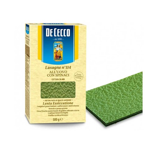 De Cecco - Αυγοζυμαρικά N°114 Λαζάνια Σπανάκι 500gr, 720τμχ (παλέτα)
