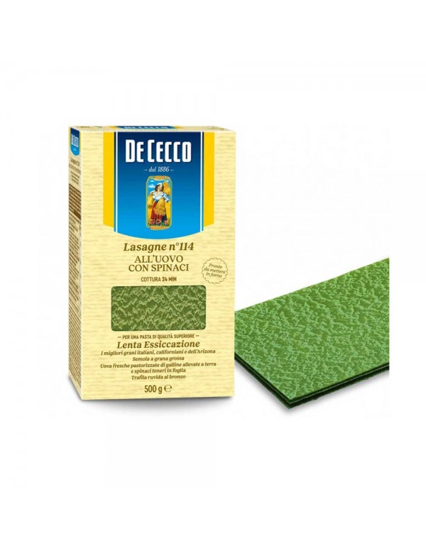 De Cecco - Αυγοζυμαρικά N°114 Λαζάνια Σπανάκι 500gr, 720τμχ (παλέτα)