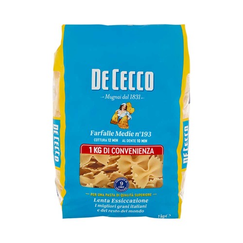 De Cecco - Ζυμαρικά N°193 Farfalle Medie 1Kg, 216 τμχ (παλέτα)