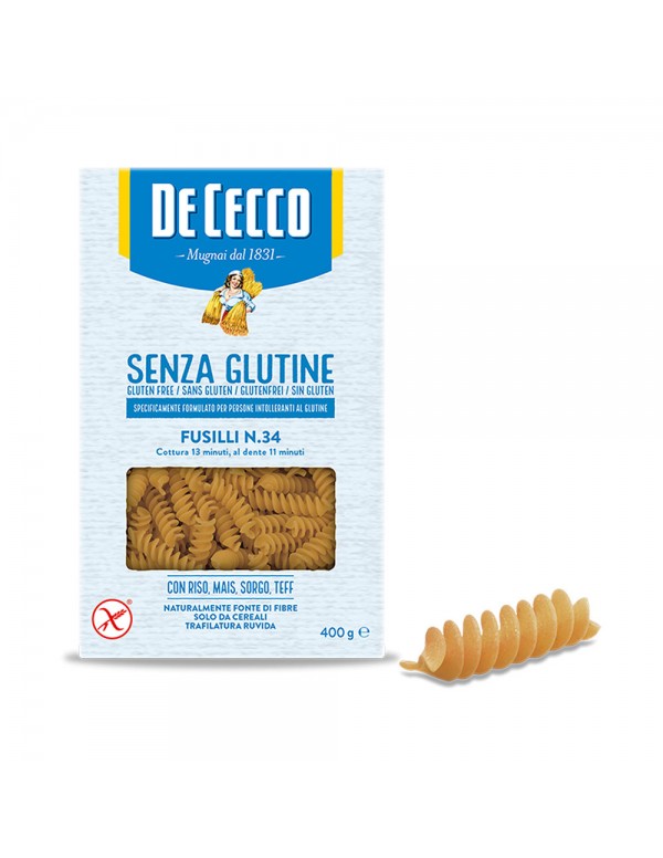De Cecco - Μακαρόνια Χωρίς Γλουτένη N°034 Fusilli 400gr, 448τμχ (παλέτα)
