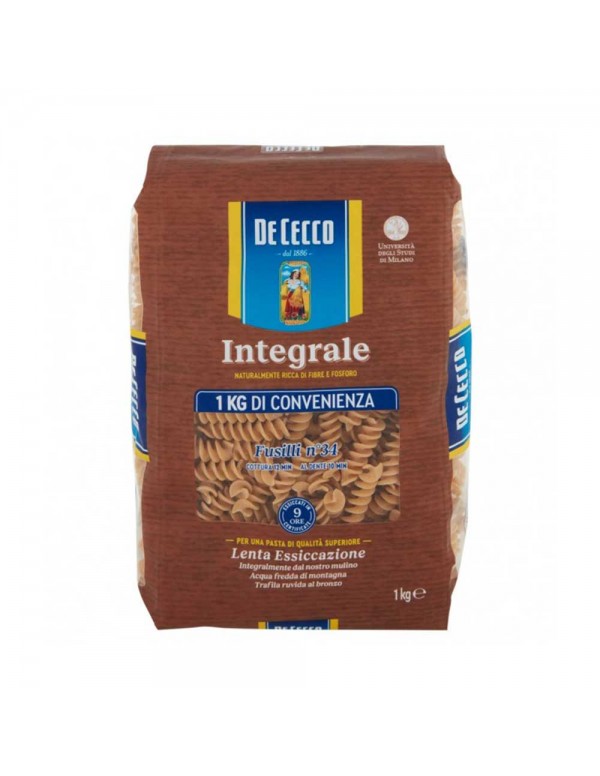 De Cecco - Ζυμαρικά ολικής αλέσεως N°034 Fusilli 1Kg, 192τμχ (παλέτα)