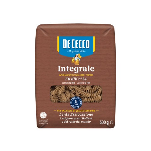 De Cecco - Ζυμαρικά ολικής αλέσεως N°034 Fusilli 500gr, 1008τμχ (παλέτα)