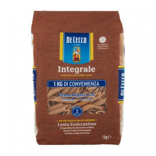 De Cecco - Ζυμαρικά ολικής αλέσεως N°041 Penne Rigate 1Kg, 216 τμχ (παλέτα)