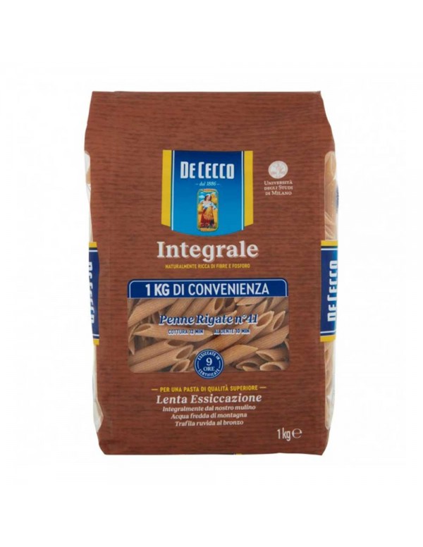 De Cecco - Ζυμαρικά ολικής αλέσεως N°041 Penne Rigate 1Kg, 216 τμχ (παλέτα)