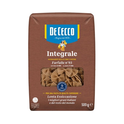 De Cecco - Ζυμαρικά ολικής αλέσεως N°093 Farfalle 500gr, 432τμχ (παλέτα)