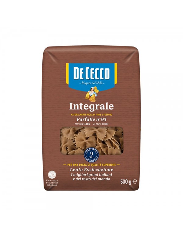 De Cecco - Ζυμαρικά ολικής αλέσεως N°093 Farfalle 500gr, 432τμχ (παλέτα)