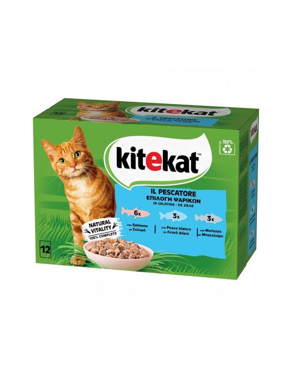 Kitekat - Σακούλες 12x85gr Σολομός Μπακαλιάρος, 288 τεμάχια (παλέτα)