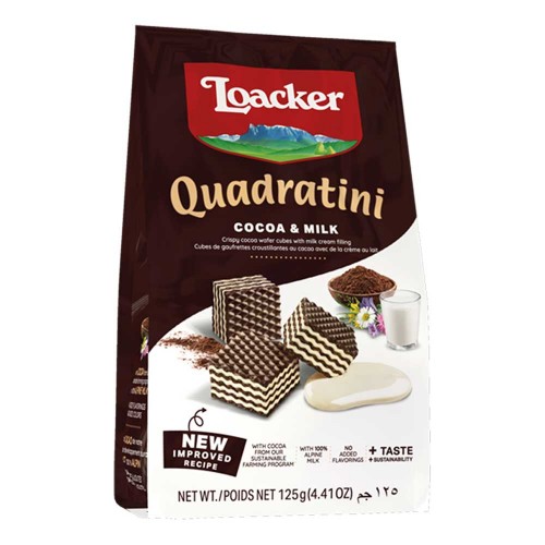 Loacker - Quadratini 125 γρ Κακάο & Γάλα, 864 τμχ (παλέτα)
