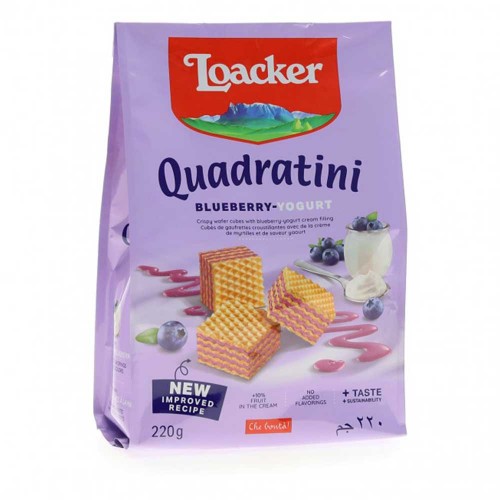 Loacker - Quadratini 220 gr Blueberry & Γιαούρτι, 1152 τμχ (παλέτα)