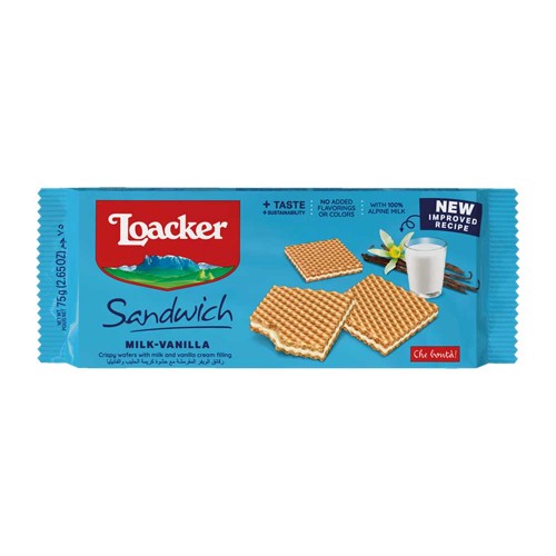 Loacker - Σάντουιτς 75γρ Γάλα & Βανίλια, 2744 τεμάχια (παλέτα)