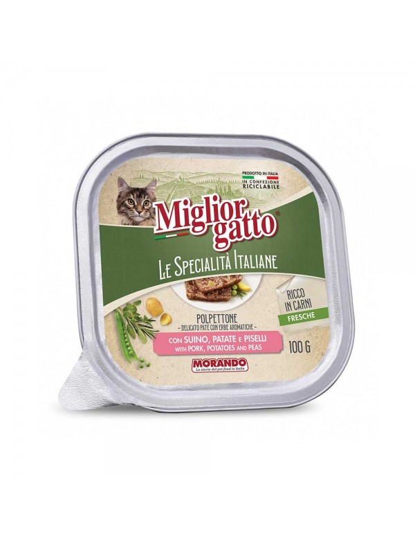 Morando, Migliorgatto Spec. Ita. Πατέ 100 γρ Μπιζέλια Χοιρινές Πατάτες, 3840 τμχ (παλέτα)