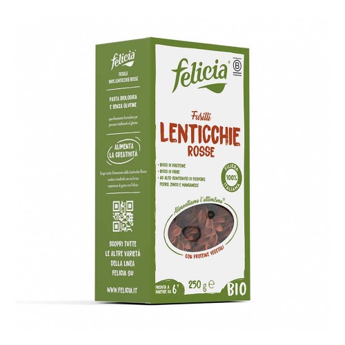 Felicia - Ζυμαρικά Bio Fusilli 250γρ Κόκκινες Φακές, 960 τεμάχια (παλέτα)