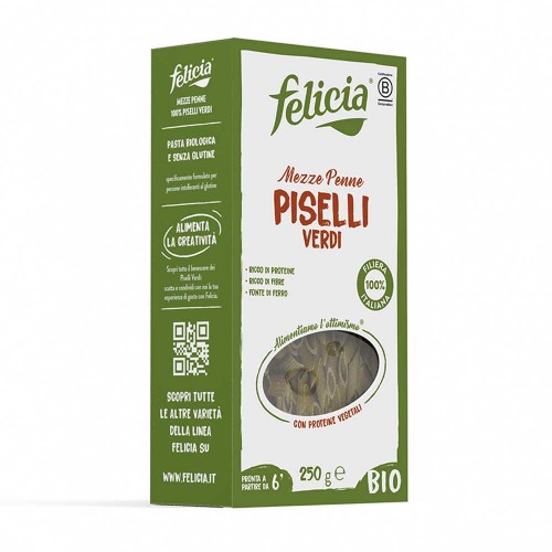 Felicia - Ζυμαρικά Bio Mezze Penne 250γρ Πράσινα Αρακά, 1152 τεμάχια (παλέτα)