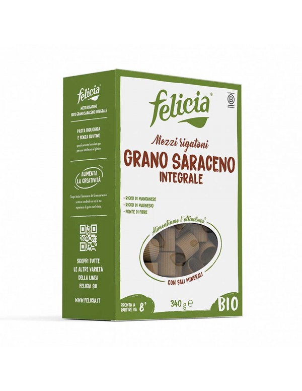 Felicia - Βιολογικά Ζυμαρικά Mezzi Rigatoni 340gr Φαγόπυρο, 480τμχ (παλέτα)