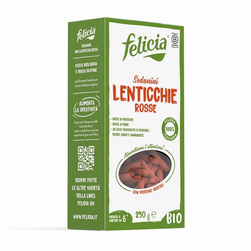 Felicia - Ζυμαρικά Bio Sedanini 250γρ Κόκκινες Φακές, 1152 τεμάχια (παλέτα)