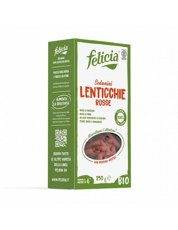 Felicia - Ζυμαρικά Bio Sedanini 250γρ Κόκκινες Φακές, 1152 τεμάχια (παλέτα)