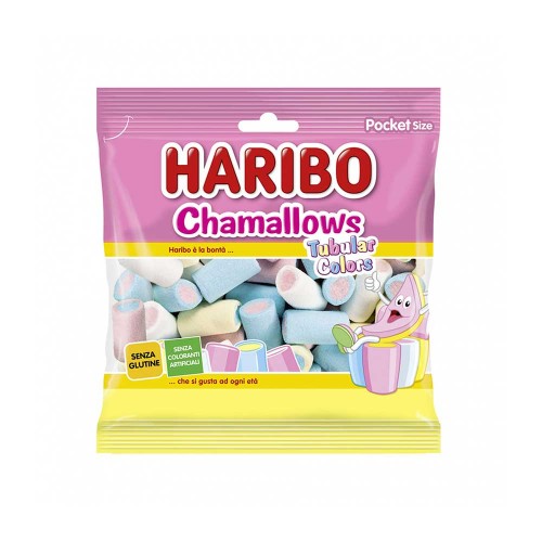Haribo - 50gr Chamallows Tubular Colors, 384τμχ (παλέτα)