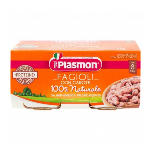 Plasmon - Φασόλια Borlotti & Καρότα,Homogenized  2x 80gr, 2508τμχ (παλέτα)